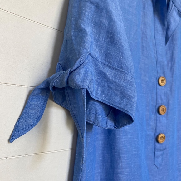 J. Mclaughlin Linen Blend Short Sleeve Shirt Blue Small - Picture 7 of 14